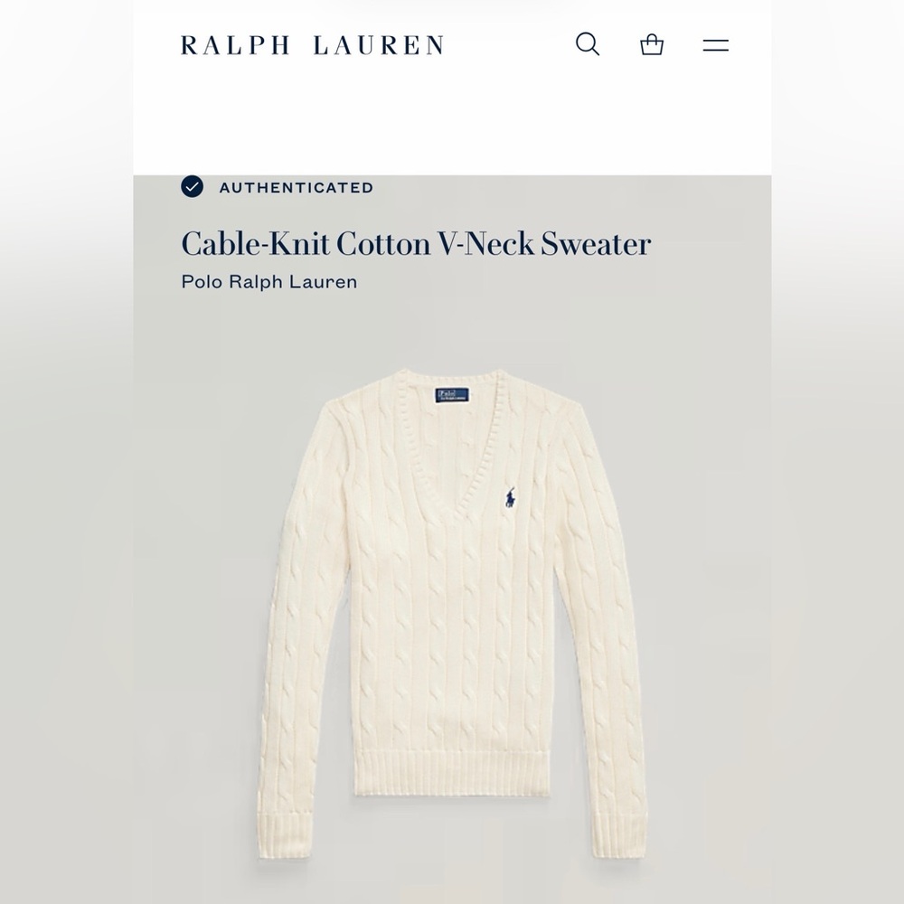 Polo Ralph Lauren Cable-Knit Wool-Cashmere V-Neck Sweater Cream NWT Authentic